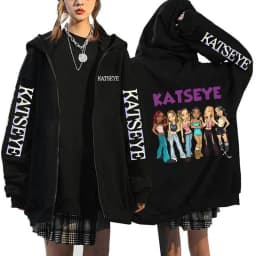 Unisex Hot Gothic Y2k Zipper Sweatshirts Women Graphic Fashion Vintage Streetwear Women's Katseye Print Zip Up Hoodies Clothes