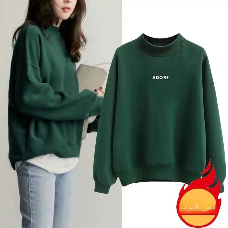 Women's Fleece Lined Hoodie Loose Fit High Neck Student Letter Print Top Autumn Winter New Style Korean Version Streetwear