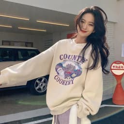 Autumn Winter Thin Sweatshirt Women's Loose Fashionable Student Print Top Trendy Outerwear Polyester Long Sleeve Sweet Style