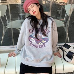 Autumn Winter Thin Sweatshirt Women's Loose Fashionable Student Print Top Trendy Outerwear Polyester Long Sleeve Sweet Style
