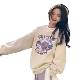 Autumn Winter Thin Sweatshirt Women's Loose Fashionable Student Print Top Trendy Outerwear Polyester Long Sleeve Sweet Style