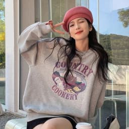 Autumn Winter Thin Sweatshirt Women's Loose Fashionable Student Print Top Trendy Outerwear Polyester Long Sleeve Sweet Style