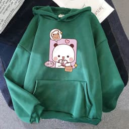 Panda Bear Bubu Dudu Love Heart Sweatshirts Couple Clothing Unisex Casual Streetwear Kawaii Printing Drop Shoulder Sweatshirt