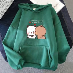 Panda Bear Bubu Dudu Love Heart Sweatshirts Couple Clothing Unisex Casual Streetwear Kawaii Printing Drop Shoulder Sweatshirt