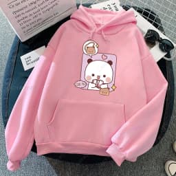 Panda Bear Bubu Dudu Love Heart Sweatshirts Couple Clothing Unisex Casual Streetwear Kawaii Printing Drop Shoulder Sweatshirt
