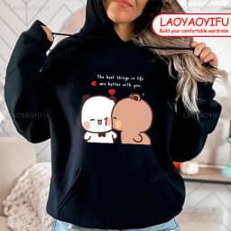 Panda Bear Bubu Dudu Love Heart Sweatshirts Couple Clothing Unisex Casual Streetwear Kawaii Printing Drop Shoulder Sweatshirt