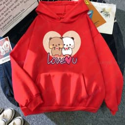 Panda Bear Bubu Dudu Love Heart Sweatshirts Couple Clothing Unisex Casual Streetwear Kawaii Printing Drop Shoulder Sweatshirt