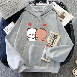 Panda Bear Bubu Dudu Love Heart Sweatshirts Couple Clothing Unisex Casual Streetwear Kawaii Printing Drop Shoulder Sweatshirt