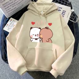 Panda Bear Bubu Dudu Love Heart Sweatshirts Couple Clothing Unisex Casual Streetwear Kawaii Printing Drop Shoulder Sweatshirt