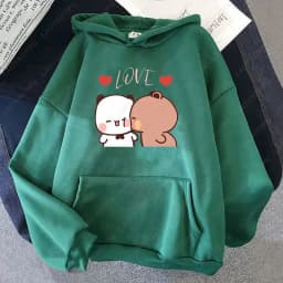 Panda Bear Bubu Dudu Love Heart Sweatshirts Couple Clothing Unisex Casual Streetwear Kawaii Printing Drop Shoulder Sweatshirt