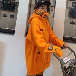 Autumn Winter New High Neck Loose Fit Long Sleeve Hoodie Women's Trendy Orange CEC Long Hooded Sweatshirt Comfortable Cotton