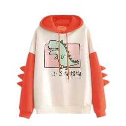 Dinosaur Oversized Cartoon Hoodie Women Fashion Sweatshirt Polyester Spandex Long Sleeve Printed Hooded Commute Style