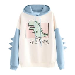 Dinosaur Oversized Cartoon Hoodie Women Fashion Sweatshirt Polyester Spandex Long Sleeve Printed Hooded Commute Style