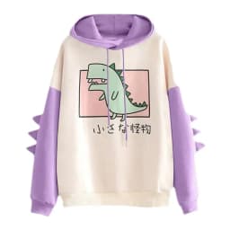 Dinosaur Oversized Cartoon Hoodie Women Fashion Sweatshirt Polyester Spandex Long Sleeve Printed Hooded Commute Style