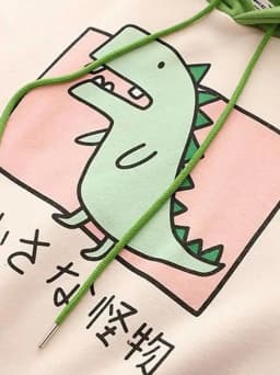 Dinosaur Oversized Cartoon Hoodie Women Fashion Sweatshirt Polyester Spandex Long Sleeve Printed Hooded Commute Style