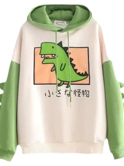 Dinosaur Oversized Cartoon Hoodie Women Fashion Sweatshirt Polyester Spandex Long Sleeve Printed Hooded Commute Style