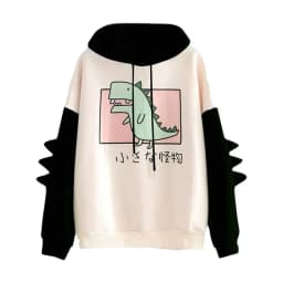 Dinosaur Oversized Cartoon Hoodie Women Fashion Sweatshirt Polyester Spandex Long Sleeve Printed Hooded Commute Style