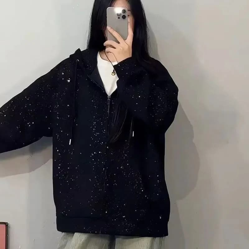 Sparkling New Men's And Women's Casual Starry Sky Jacket, Spring Autumn High Street Hot Item, Versatile Loose Hooded Sweatshirt