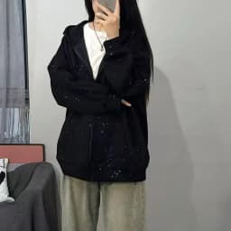 Sparkling New Men's And Women's Casual Starry Sky Jacket, Spring Autumn High Street Hot Item, Versatile Loose Hooded Sweatshirt