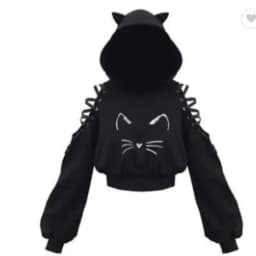 Y2k Gothic Womens Hoodie Cat Ear Crop Top Hooded Sweatshirt Hollow Out Lace Up Long Sleeve Hodded Sping Autumn Casual Pullover