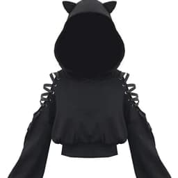 Y2k Gothic Womens Hoodie Cat Ear Crop Top Hooded Sweatshirt Hollow Out Lace Up Long Sleeve Hodded Sping Autumn Casual Pullover
