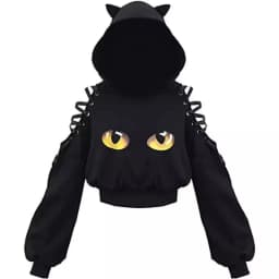 Y2k Gothic Womens Hoodie Cat Ear Crop Top Hooded Sweatshirt Hollow Out Lace Up Long Sleeve Hodded Sping Autumn Casual Pullover
