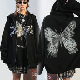 Y2K Gothic Skeleton Print Bones Zip Hoodie Women Harajuku Hip Hop Oversized Jacket Fall Winter Vintage Loose Hooded Sweatshirts