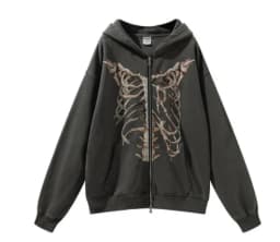 Y2K Gothic Skeleton Print Bones Zip Hoodie Women Harajuku Hip Hop Oversized Jacket Fall Winter Vintage Loose Hooded Sweatshirts