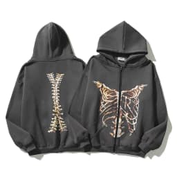 Y2K Gothic Skeleton Print Bones Zip Hoodie Women Harajuku Hip Hop Oversized Jacket Fall Winter Vintage Loose Hooded Sweatshirts