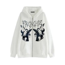 Y2K Gothic Skeleton Print Bones Zip Hoodie Women Harajuku Hip Hop Oversized Jacket Fall Winter Vintage Loose Hooded Sweatshirts