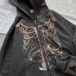 Y2K Gothic Skeleton Print Bones Zip Hoodie Women Harajuku Hip Hop Oversized Jacket Fall Winter Vintage Loose Hooded Sweatshirts