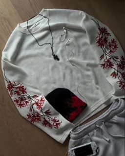 Y2K Streetwear Trend Higan Flower Embroidered Long Sleeved Hip Hop Retro Harajuku Waffle T Shirt Couple Punk Loose Sweatshirt