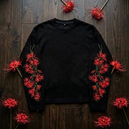 Y2K Streetwear Trend Higan Flower Embroidered Long Sleeved Hip Hop Retro Harajuku Waffle T Shirt Couple Punk Loose Sweatshirt