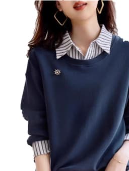 Fashionable Long Sleeve Sweatshirt Women's Autumn New Style Casual Slimming Fake Two-Piece Sweatshirt Age-Defying Elegant