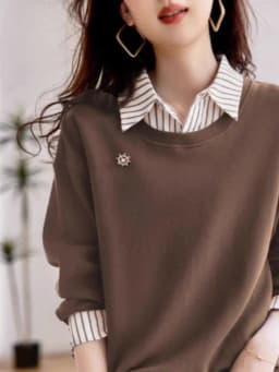 Fashionable Long Sleeve Sweatshirt Women's Autumn New Style Casual Slimming Fake Two-Piece Sweatshirt Age-Defying Elegant