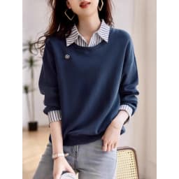 Fashionable Long Sleeve Sweatshirt Women's Autumn New Style Casual Slimming Fake Two-Piece Sweatshirt Age-Defying Elegant