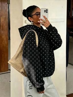 Hooded Loose Fit Hoodie Casual with Polka Dot Regular Sleeve Autumn Women Sweatshirts European and American Style Regular Length