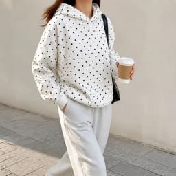 Hooded Loose Fit Hoodie Casual with Polka Dot Regular Sleeve Autumn Women Sweatshirts European and American Style Regular Length