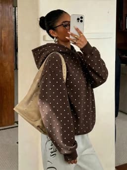 Hooded Loose Fit Hoodie Casual with Polka Dot Regular Sleeve Autumn Women Sweatshirts European and American Style Regular Length