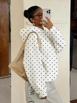Hooded Loose Fit Hoodie Casual with Polka Dot Regular Sleeve Autumn Women Sweatshirts European and American Style Regular Length