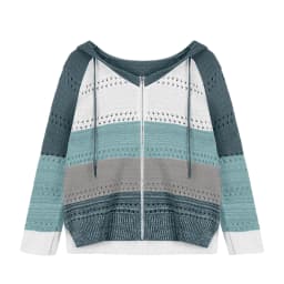 Women Color Block Knitted Jacket Zipper Hooded Coat With Pockets 2024 Autumn And Winter Fashion Sweater Sweatshirts Outerwear