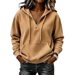 Women's Y2K Corduroy Hoodie Zip Up Retro Striped Loose Fit Long Sleeve Mid-Length Half Zip Winter Sweatshirt for Women's And