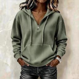 Women's Y2K Corduroy Hoodie Zip Up Retro Striped Loose Fit Long Sleeve Mid-Length Half Zip Winter Sweatshirt for Women's And