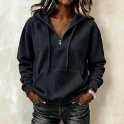 Women's Y2K Corduroy Hoodie Zip Up Retro Striped Loose Fit Long Sleeve Mid-Length Half Zip Winter Sweatshirt for Women's And