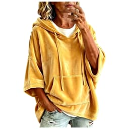 Women Velvet Oversized Hoodie 3/4 Wide Sleeve Drawstring Hooded Sweatshirts With Pocket Loose Casual Autumn Streetwear Tops Y2k