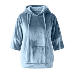 Women Velvet Oversized Hoodie 3/4 Wide Sleeve Drawstring Hooded Sweatshirts With Pocket Loose Casual Autumn Streetwear Tops Y2k