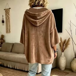 Women Velvet Oversized Hoodie 3/4 Wide Sleeve Drawstring Hooded Sweatshirts With Pocket Loose Casual Autumn Streetwear Tops Y2k