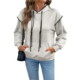 Women's Oversized Color Block Long Sleeve Hoodie Korean Style Contrast Trim Casual Sweatshirt with Black Rope Drawstring Front