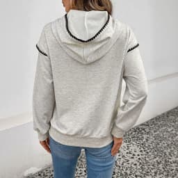 Women's Oversized Color Block Long Sleeve Hoodie Korean Style Contrast Trim Casual Sweatshirt with Black Rope Drawstring Front