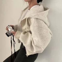 Korean Hoodies Autumn and Winter 2024 New Ins Plus Velvet 100 Fashion Short Slim Zipper Warm Solid Color Hoodie Woman